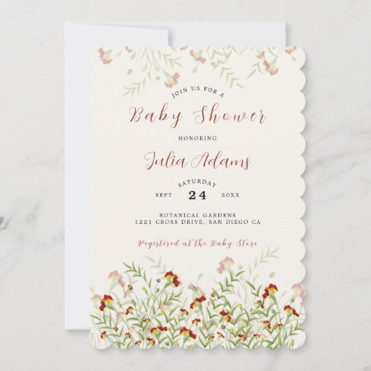 野生の花の黄色のマリゴールドの葉の赤ちゃんシャワー 招待状 (正面)