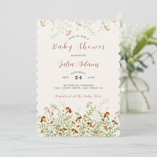 野生の花の黄色のマリゴールドの葉の赤ちゃんシャワー 招待状 (スタンド正面)