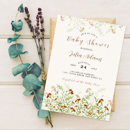 野生の花の黄色のマリゴールドの葉の赤ちゃんシャワー 招待状