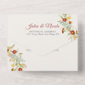 野生の花の黄色のマリゴールド結婚葉 オールインワン招待状 (裏面)