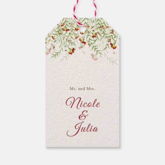 野生の花の黄色のマリゴールド結婚葉 ギフトタグ (裏面)