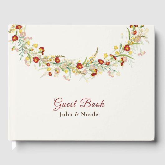 野生の花の黄色のマリゴールド結婚葉 ゲストブック (正面)