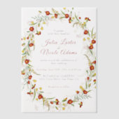 野生の花の黄色のマリゴールド結婚葉 ベラム紙招待状 (正面)