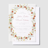 野生の花の黄色のマリゴールド結婚葉 ベラム紙招待状 (オフセット)