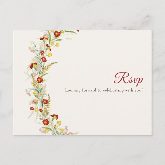 野生の花の黄色のマリゴールド結婚葉 ポストカード (正面)