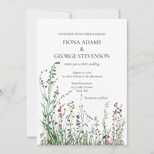 野生の花は優雅な結婚式の招待状 招待状 (正面)