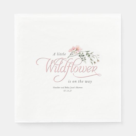 野生の花をテーマにしたピンクのベビーガールシャワー スタンダードランチョンナプキン (正面)
