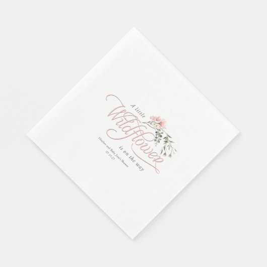 野生の花をテーマにしたピンクのベビーガールシャワー スタンダードランチョンナプキン (角)