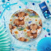 野生の花を咲かせるハイランド牛 ペーパープレート (パーティー)