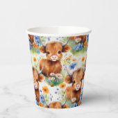 野生の花を咲かせるハイランド牛 紙コップ (左)