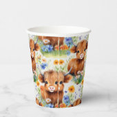 野生の花を咲かせるハイランド牛 紙コップ (右)