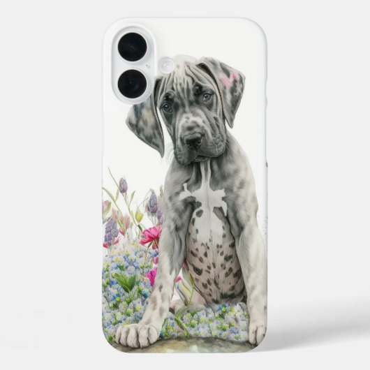 野生の花を咲かせる可愛い大きなでねずみ子犬 Case-Mate iPhoneケース (裏面)