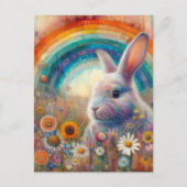 野生の花を咲かせる美しい虹のうさぎ ポストカード (正面)