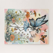 野生の花を持つスケルトンバタフライフェアリー ジグソーパズル (横)