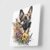 野生の花を持つ美しいドイツの羊飼いの犬 スクエア壁時計 (傾斜)