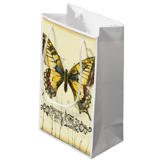 野生の花を持つ装飾的な蝶 スモールペーパーバッグ (裏面アングル)