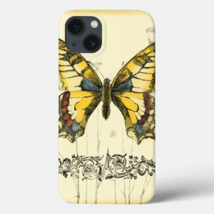 野生の花を持つ装飾的な蝶 iPhone 13ケース