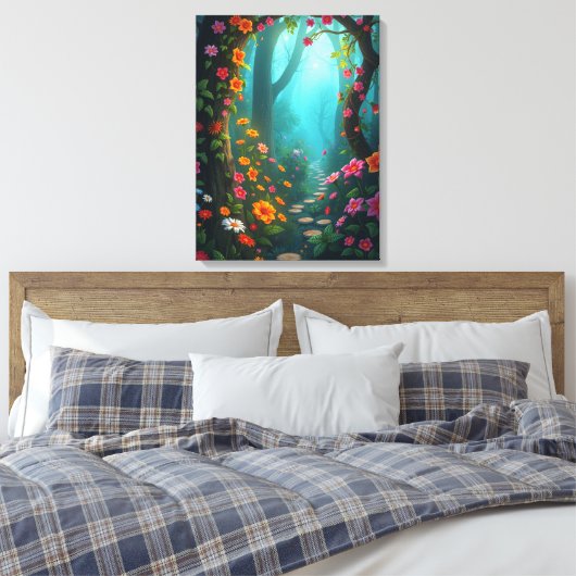野生の花を持つ魔法の森お洒落の通路 キャンバスプリント (インサイチュ (寝室))