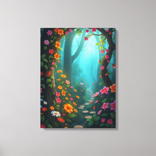 野生の花を持つ魔法の森お洒落の通路 キャンバスプリント (正面)