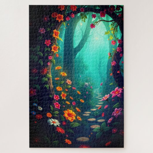 野生の花を持つ魔法の森お洒落の通路 ジグソーパズル (縦)