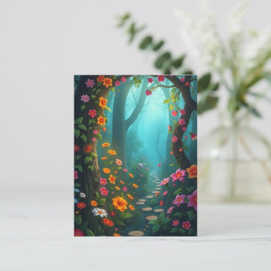 野生の花を持つ魔法の森お洒落の通路 ポストカード (スタンド正面)