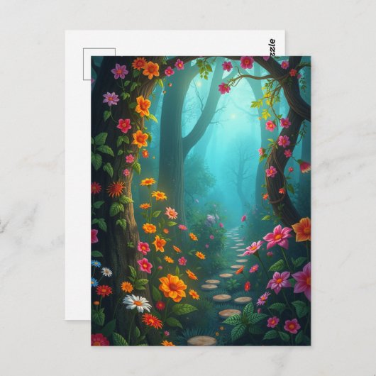 野生の花を持つ魔法の森お洒落の通路 ポストカード (正面/裏面)