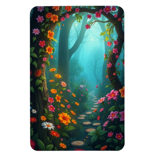 野生の花を持つ魔法の森お洒落の通路 マグネット (縦)