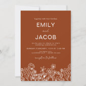 野生の花を燃やしたオレンジ色の植物結婚の 招待状 (正面)