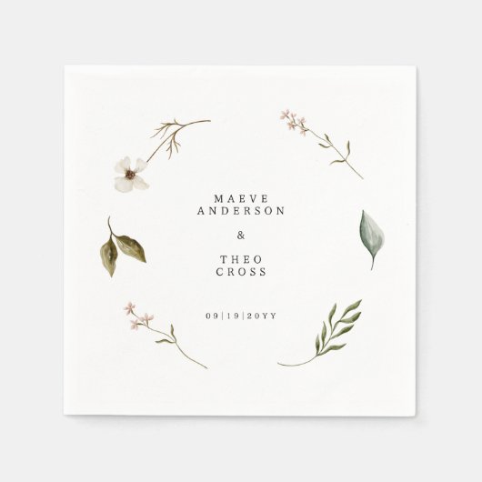野生の花エレガント結婚ミニマルフローラ スタンダードカクテルナプキン (正面)