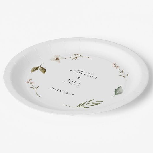 野生の花エレガント結婚ミニマルフローラ ペーパープレート (アングル)