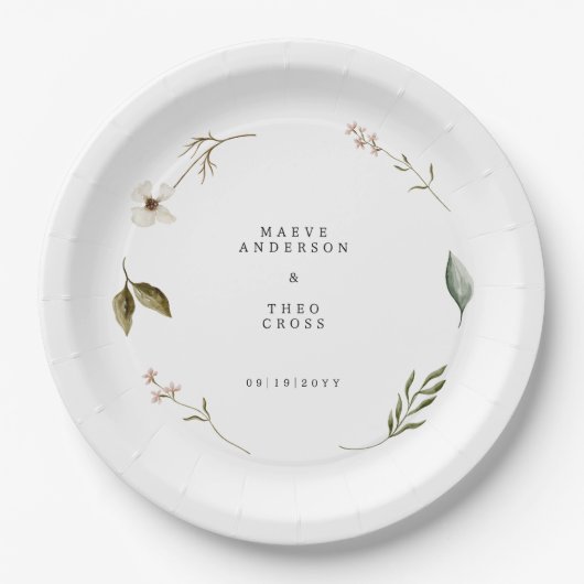 野生の花エレガント結婚ミニマルフローラ ペーパープレート (正面)
