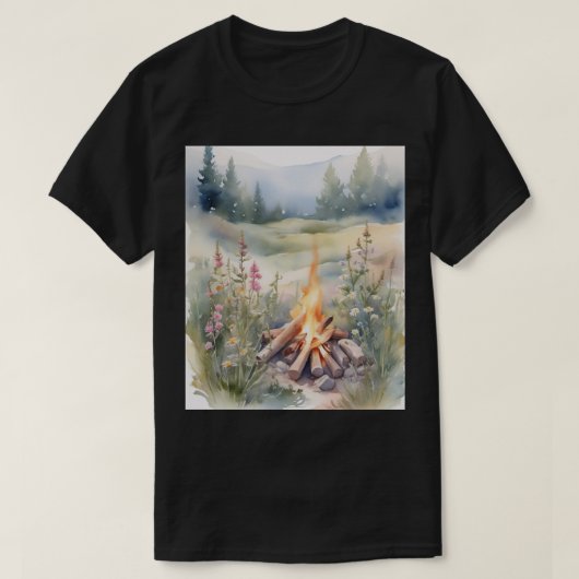 野生の花キャンプファイヤー植物園キャンプTシャツ自然 Tシャツ (デザイン正面)