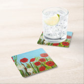 野生の花ケシとデイジー スクエアペーパーコースター (インサイチュ)