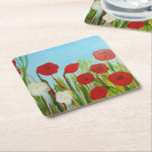 野生の花ケシとデイジー スクエアペーパーコースター (アングル)