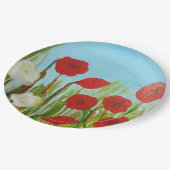 野生の花ケシとデイジー ペーパープレート (アングル)