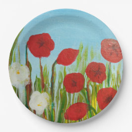 野生の花ケシとデイジー ペーパープレート