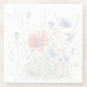 野生の花ケシと青トウモロコシの花 ガラスコースター (裏面)