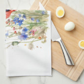 野生の花ケシと青トウモロコシの花 キッチンタオル (四つ折り)