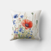 野生の花ケシと青トウモロコシの花 クッション (裏面)