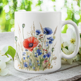 野生の花ケシと青トウモロコシの花 コーヒーマグカップ