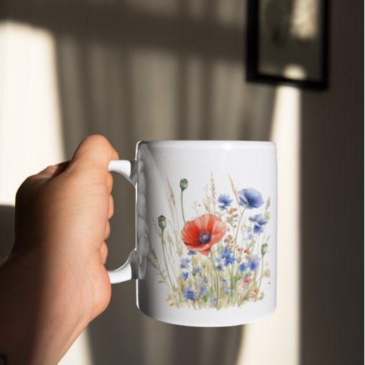 野生の花ケシと青トウモロコシの花 コーヒーマグカップ
