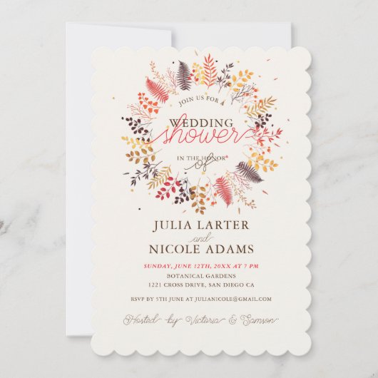 野生の花シダのキノコの葉ウェディングシャワー 招待状 (正面)
