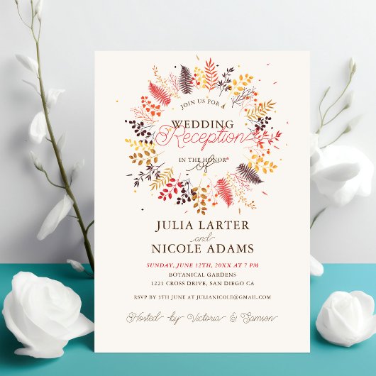 野生の花シダの葉の結婚披露宴 招待状