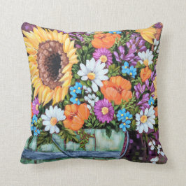 "野生の花バケツ花束"の装飾用クッション クッション