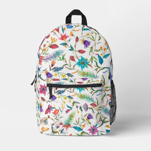 野生の花パターン プリントバックパック (正面)
