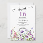 野生の花パープルフローラ牧草地の水色 招待状 (正面)