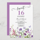 野生の花パープルフローラ牧草地の水色 招待状 (正面/裏面)