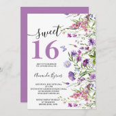 野生の花パープルフローラ牧草地の水色 招待状 (正面/裏面)