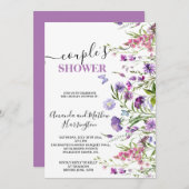 野生の花パープルフローラ牧草地の水色 招待状 (正面/裏面)