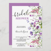 野生の花パープルフローラ牧草地の水色 招待状 (正面/裏面)